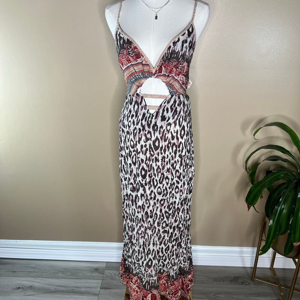 Boho Cut Out Maxi Backless Dress Leopard Summer Vacation Size S